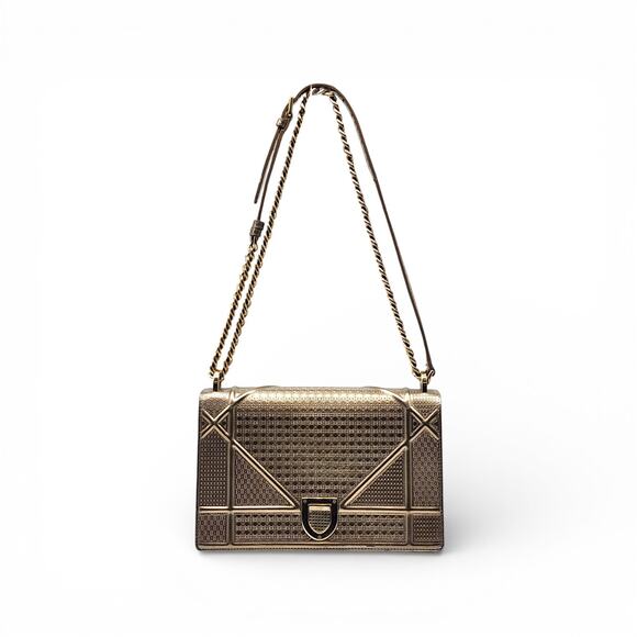 Christian Dior Diorama Leather Metallic Gold Chain Shoulder Flap Bag